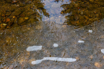Ice Formations on frozen Upper Truckee River in the Tahoe Basin during Winter