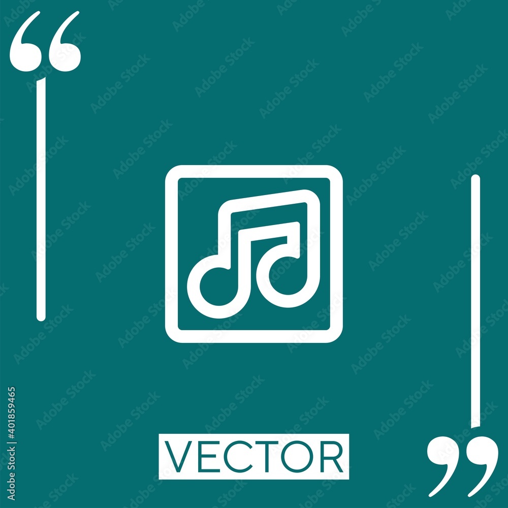 Poster musical note outlined button square linear icon. editable stroke line