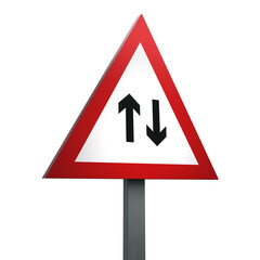 3D Render Road Sign of Two-way traffic straight ahead  Isolated on a White Background