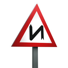 3D Render Road Sign of Double bend first to left Isolated on a White Background
