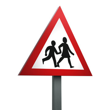 3D Render Road Sign of School crossing  patrol ahead Isolated on a White Background