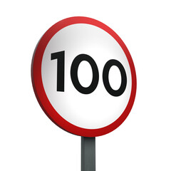 3D Render Road Sign of indicating a speed limit of 100  Isolated on a White Background