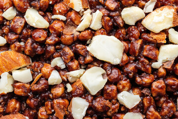 Protein granola bar, macro image, abstract food background