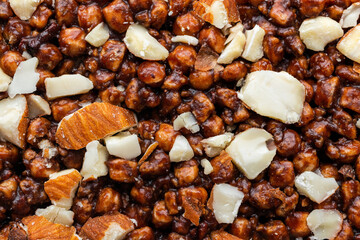Protein granola bar, macro image, abstract food background