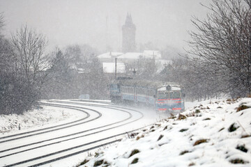 heavy snowfall on the railway