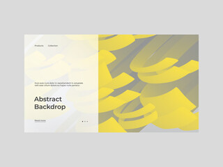 Homepage design with abstract illustration. Dynamic composition with trendy liquid fluid 3d shapes. Yellow and gray palette of 2021. Minimal backdrop, background. Eps10 vector illustration.