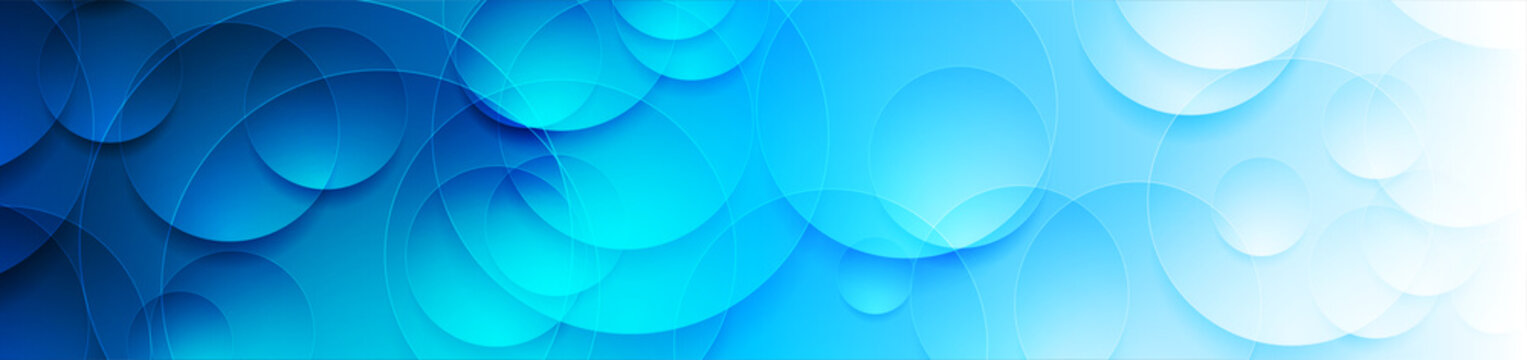 Blue and white circles abstract tech banner design. Geometric vector background