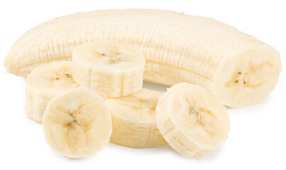 fresh banana with slices isolated on white background. Clipping path and full depth of field.