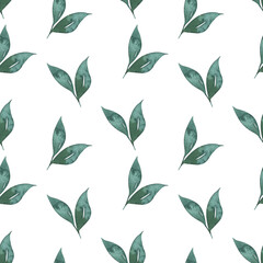 Watercolor seamless pattern with hand painted green leaves. Summer botanical background perfect for wrapping paper, wallpaper, fabric prints, wedding invitation and other.