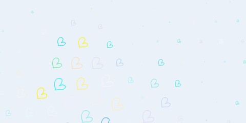 Light Blue, Yellow vector background with Shining hearts.