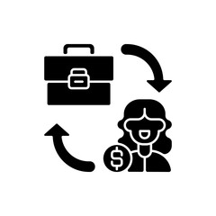 B2C marketing black glyph icon. Selling different products directly to customers, bypassing any third party retailers or other middlemen. Silhouette symbol on white space. Vector isolated illustration