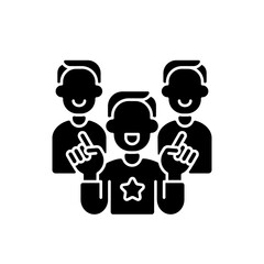 Evangelism marketing black glyph icon. Advanced form of marketing in which companies develop customers who believe in product. Silhouette symbol on white space. Vector isolated illustration