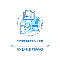 Getting results online concept icon. Lab test ordering step idea thin line illustration. Easy-to-understand laboratory test reports. Vector isolated outline RGB color drawing. Editable stroke