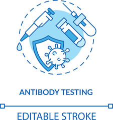 Antibody testing concept icon. Covid testing type idea thin line illustration. Developing long-lasting immunity. Immune response to virus. Vector isolated outline RGB color drawing. Editable stroke
