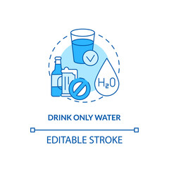 Drinking only water concept icon. Blood test tip idea thin line illustration. Dietary option. Fasting. High-calorie drinks avoidance. Vector isolated outline RGB color drawing. Editable stroke