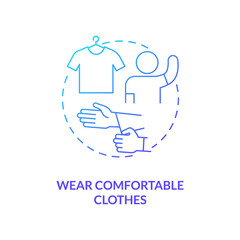 Wearing comfortable clothes concept icon. Blood test tip idea thin line illustration. Preventing harm from climate and environment. Giving physical relief. Vector isolated outline RGB color drawing