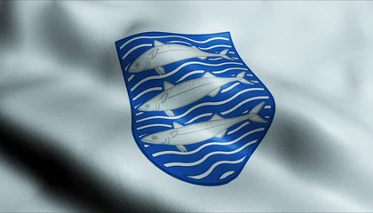 Foto op Plexiglas 3D Waving Denmark City Flag of Aabenraa Closeup View © Ahmed