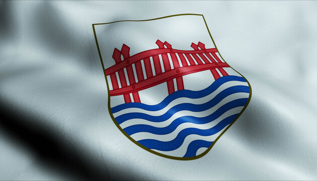 3D Waving Denmark City Flag of Haderslev Closeup View