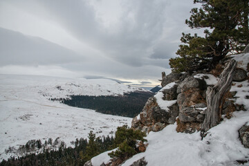 snow covered rocks