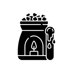 Wax warmer black glyph icon. Hair removal option. Optimal application temperature. Waxing session. Removing hair from legs. Silhouette symbol on white space. Vector isolated illustration