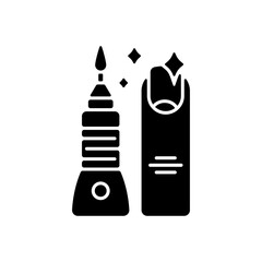 Manicure and pedicure black glyph icon. Nail polish. Cosmetic beauty treatment. Toenails and fingernails filing and shaping. Hands care. Silhouette symbol on white space. Vector isolated illustration