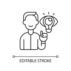 Creative thinking linear icon. Innovative solution. Lightbulb for imagination, motivation. Thin line customizable illustration. Contour symbol. Vector isolated outline drawing. Editable stroke