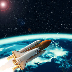 Rocket and space. The elements of this image furnished by NASA.