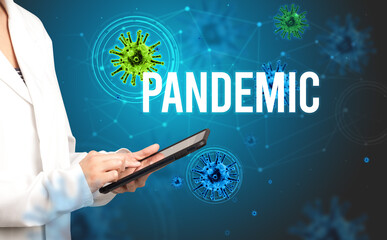 doctor prescribes a prescription with PANDEMIC inscription, pandemic concept