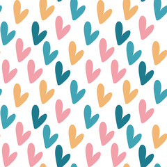 Vector seamless pattern with colored hearts. Blue, yellow, pink colors. Love, February 14, Valentine s Day, wedding, romance. It can be used to decorate wrapping paper, clothing, fabric
