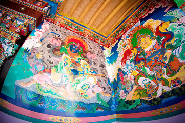Buddhist temple, Buddhist stupa, Buddhist frescoes and icons, painting on the walls, Buddhist thangkas, Tibetan Buddhism, Ladakh, Zanskar, Tibet and the Tibetan plateau