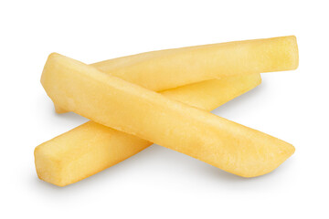 French fries or fried potatoes isolated on white background with clipping path and full depth of field