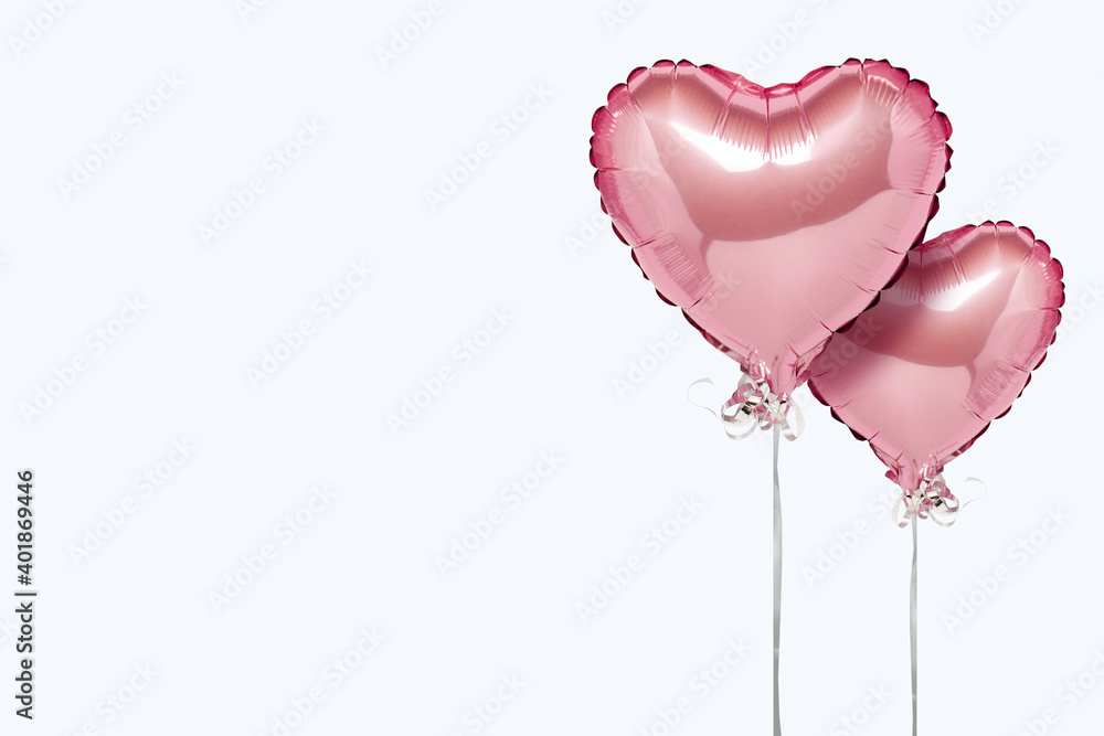 Wall mural pink air balloons heart shape on a white background. concept wedding, valentines day, photo zone, lo