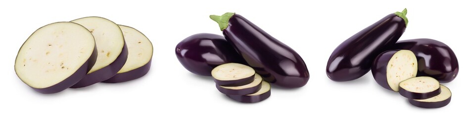 Eggplant or aubergine isolated on white background with clipping path and full depth of field. Set or collection