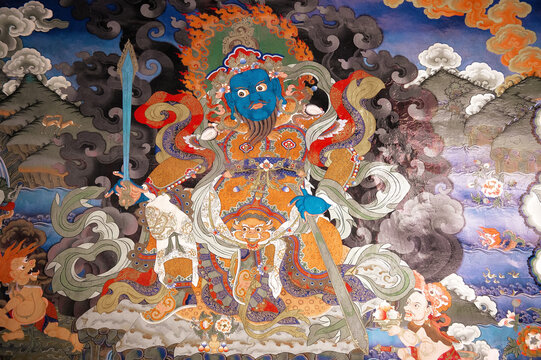 Buddhist temple, Buddhist stupa, Buddhist frescoes and icons, painting on the walls, Buddhist thangkas, Tibetan Buddhism, Ladakh, Zanskar, Tibet and the Tibetan plateau