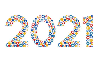 New Year 2021 with social emotion icons - illustration - Vector EPS