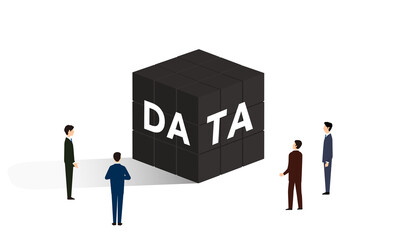 黒い箱、ブラックボックスとビジネスパーソンのイラスト、ベクター素材