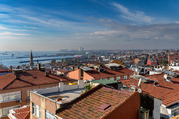 Red tiled roofs of istanbul overlooking the bosphorus