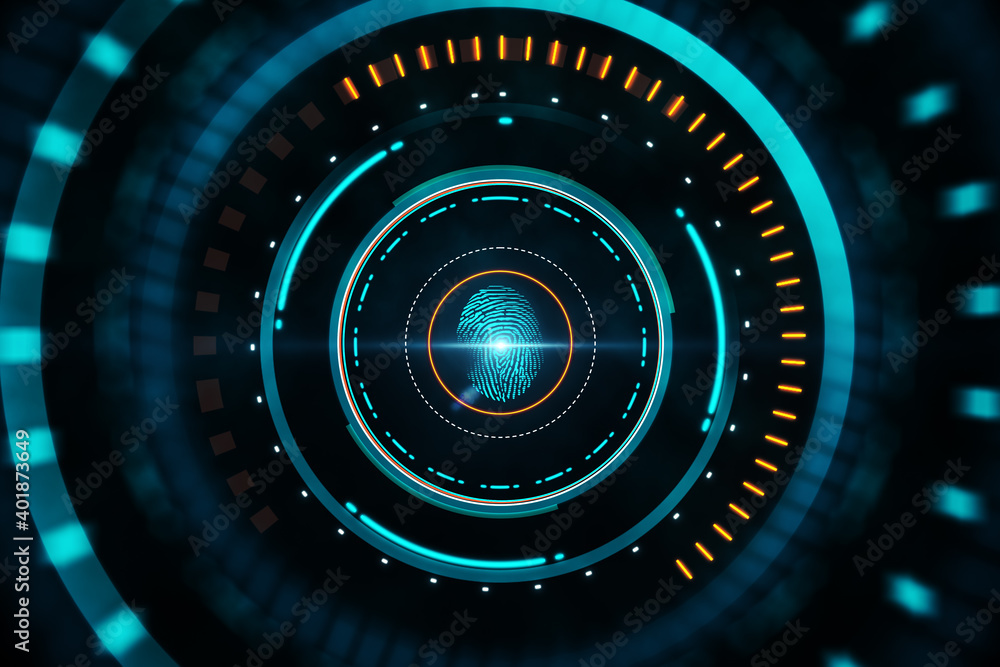 Poster Digital interface with cyber protection button.