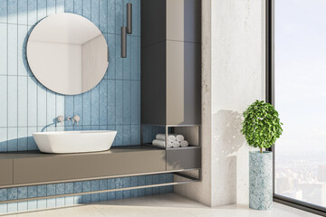 Modern bathroom interior with bath,