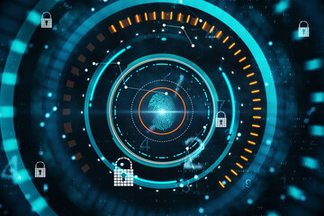 Creative blurry blue finger print scan and protection interface.