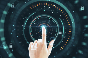 Hand using finger print interface on virtual screen.