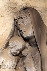 Fototapeta premium Historic Statue on the winter mystery old Prague Cemetery, Czech Republic