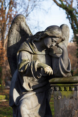 The historic Angel from the winter mystery old Prague Cemetery, Czech Republic