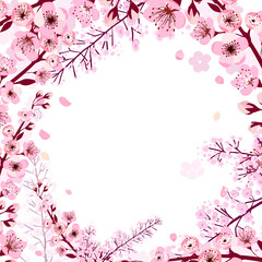 A square frame of cherry blossom branches. Vector illustration