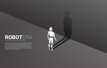 Silhouette of robot and his shadow of human. concept of artificial intelligence and machine learning worker technology