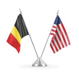 Liberia and Belgium table flags isolated on white 3D rendering 