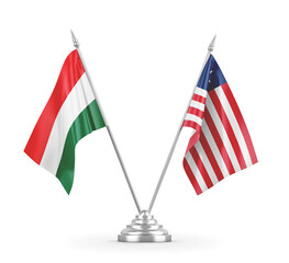 Liberia and Hungary table flags isolated on white 3D rendering