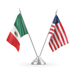 Liberia and Mexico table flags isolated on white 3D rendering