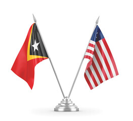 Liberia and Timor-Leste East Timor table flags isolated on white 3D rendering