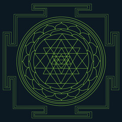 Sri Yantra, Spiritual Intention, Vector circuit board background,